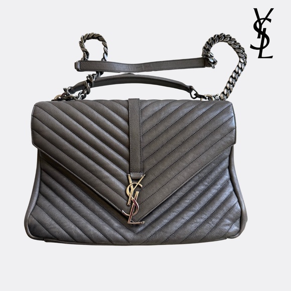 Saint Laurent YSL College Bag – Large – Grey Quilted Leather – Authentic - Picture 1 of 13